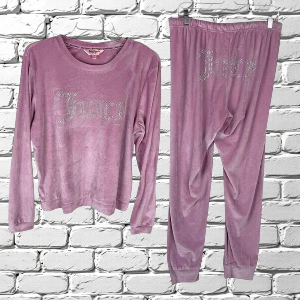Juicy Couture Sleepwear Set Womens Size Large Velour Y2K Rhinestone Logo McBling